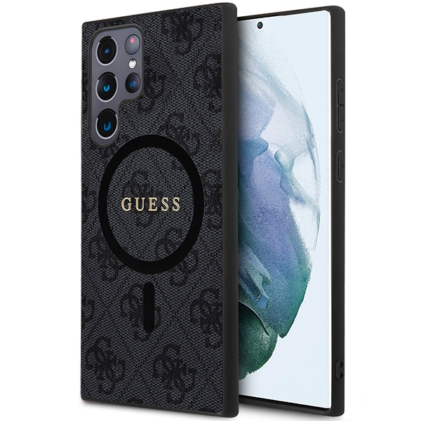 Husa pentru Samsung Galaxy S24 Ultra Guess, 4G Collection Leather Metal Logo MagSafe, Hardcase, Negru Husa pentru Samsung Galaxy S24 Ultra Guess, 4G Collection Leather Metal Logo MagSafe, Hardcase, Negru