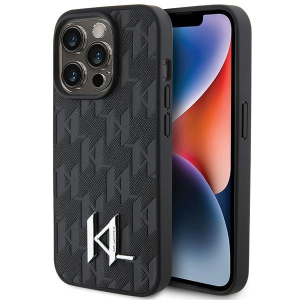 Husa pentru iPhone 15 Pro Karl Lagerfeld, Hot Stamp Metal Logo, Piele Monogram, Hardcase, Negru Husa pentru iPhone 15 Pro Karl Lagerfeld, Hot Stamp Metal Logo, Piele Monogram, Hardcase, Negru