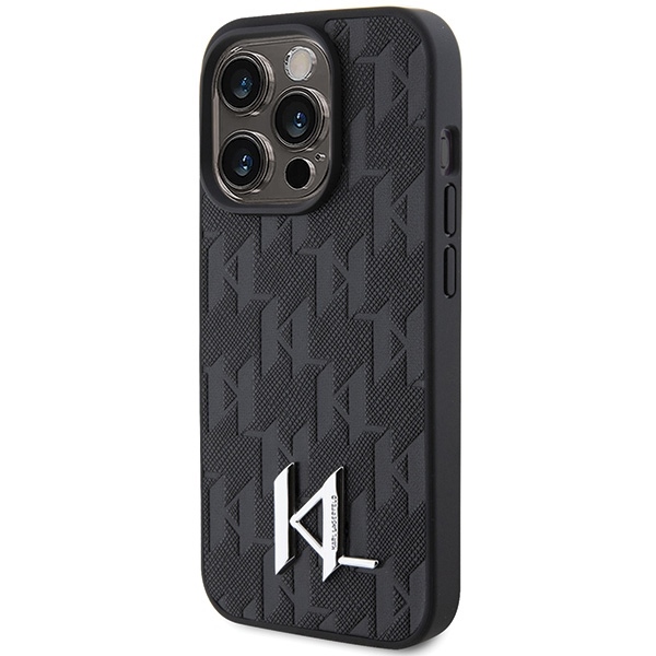 Husa pentru iPhone 15 Pro Karl Lagerfeld, Hot Stamp Metal Logo, Piele Monogram, Hardcase, Negru Husa pentru iPhone 15 Pro Karl Lagerfeld, Hot Stamp Metal Logo, Piele Monogram, Hardcase, Negru - imagine 3