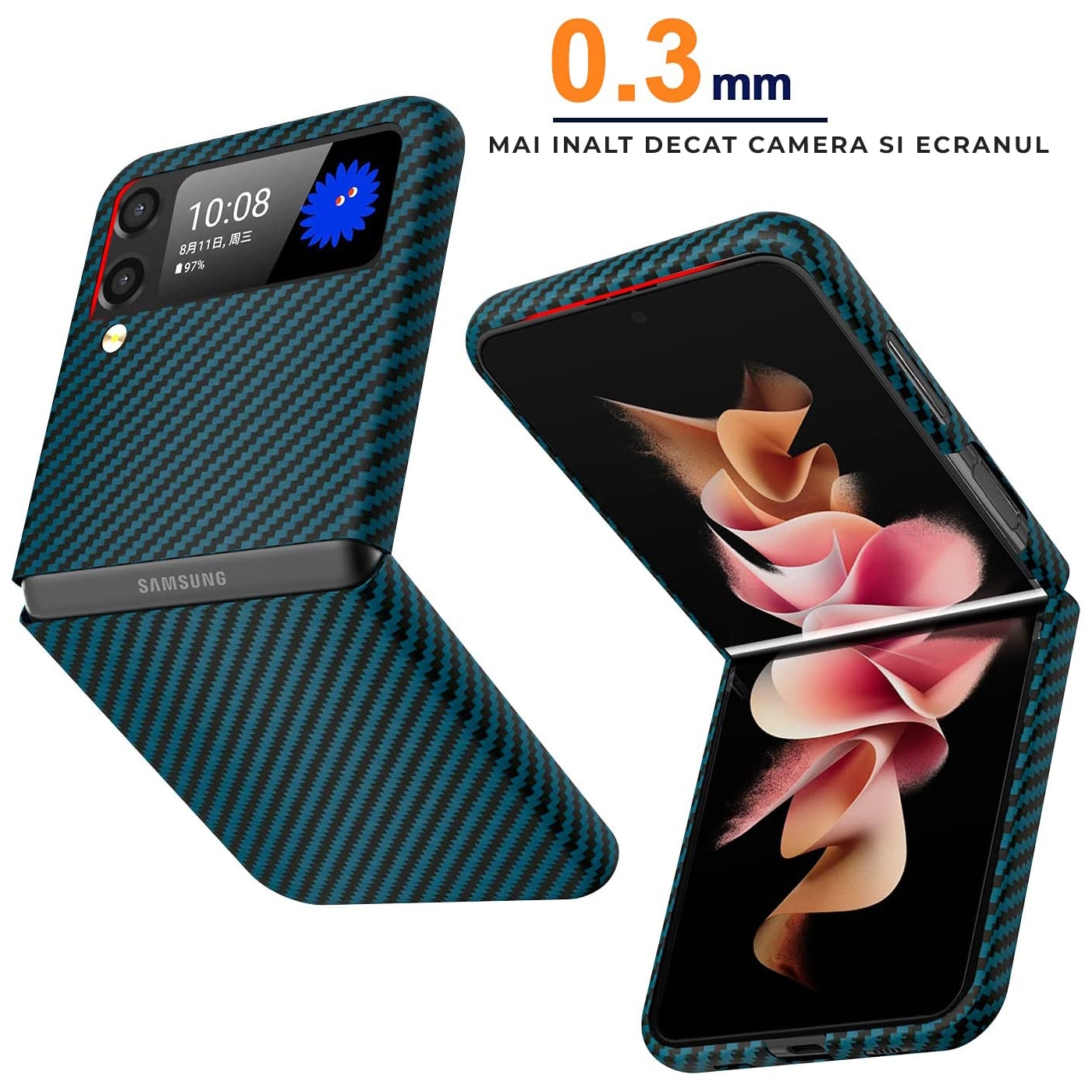 Husa pentru Samsung Z Flip 4 din fibra de aramida, PremiumCell, Protectie Antisoc, Camera Ultra Safe, Albastru Husa pentru Samsung Z Flip 4 din fibra de aramida, PremiumCell, Protectie Antisoc, Camera Ultra Safe, Albastru - imagine 4