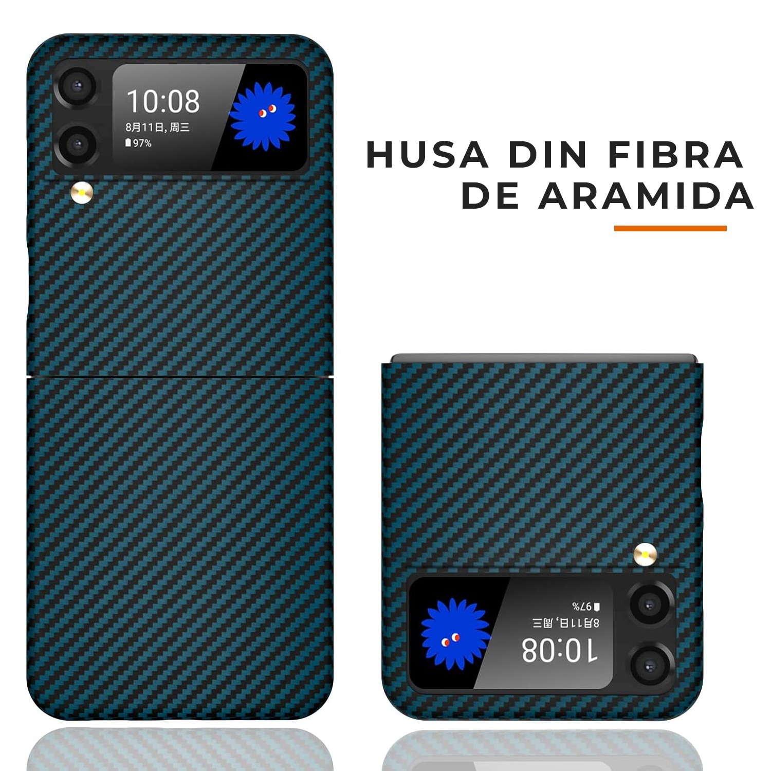 Husa pentru Samsung Z Flip 4 din fibra de aramida, PremiumCell, Protectie Antisoc, Camera Ultra Safe, Albastru Husa pentru Samsung Z Flip 4 din fibra de aramida, PremiumCell, Protectie Antisoc, Camera Ultra Safe, Albastru - imagine 3