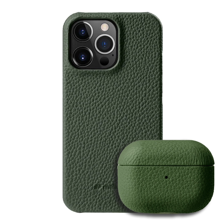 Set Husa pentru Airpods Pro/Airpods Pro2 si Husa pentru Iphone 13 Pro Max Melkco Luxury din piele naturala, Back Snap, Calitate Premium, Handmade, Verde Set Husa pentru Airpods Pro/Airpods Pro2 si Husa pentru Iphone 13 Pro Max Melkco Luxury din piele naturala, Back Snap, Calitate Premium, Handmade, Verde