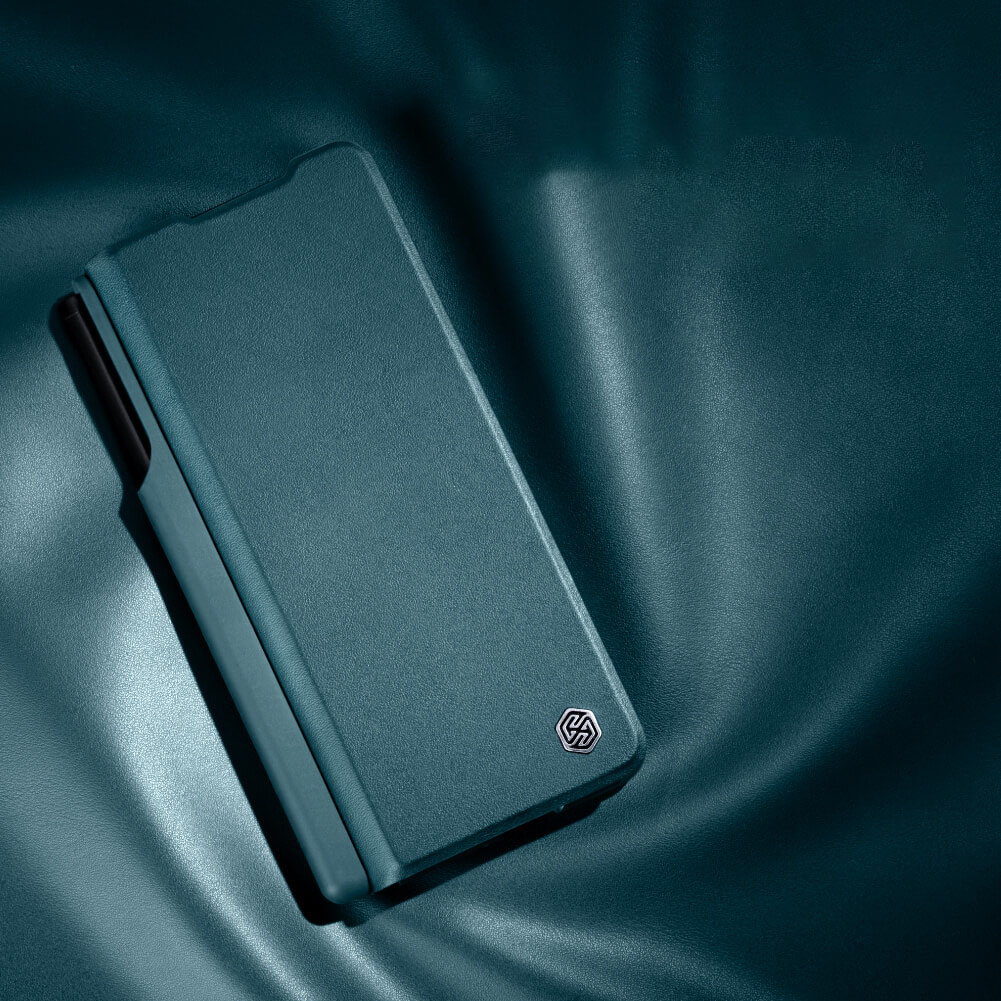Husa Tip Carte pentru Samsung Galaxy Z Fold 5, Nillkin, Qin Leather, Calitate Premium, Piele, Antisoc, Albastru 1001 07