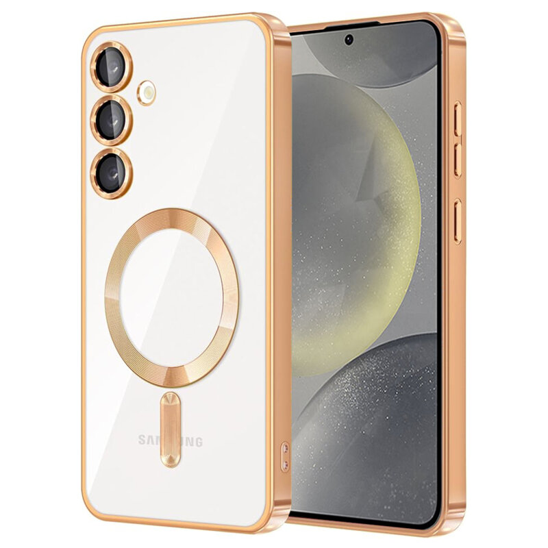 Husa pentru Samsung S23 FE DaDen® MagSafe Luxury compatibil cu protectie camera, Ultra Protectie, Transparent cu margini aurii Husa pentru Samsung S23 FE DaDen® MagSafe Luxury compatibil cu protectie camera, Ultra Protectie, Transparent cu margini aurii