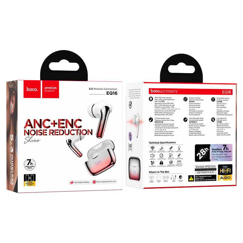 Casti true wireless Hoco EQ16 Shine, In Ear, Wireless, BT 5.3, 320mAh, ANC, Rosu Casti true wireless Hoco EQ16 Shine, In Ear, Wireless, BT 5.3, 320mAh, ANC, Rosu - imagine 5
