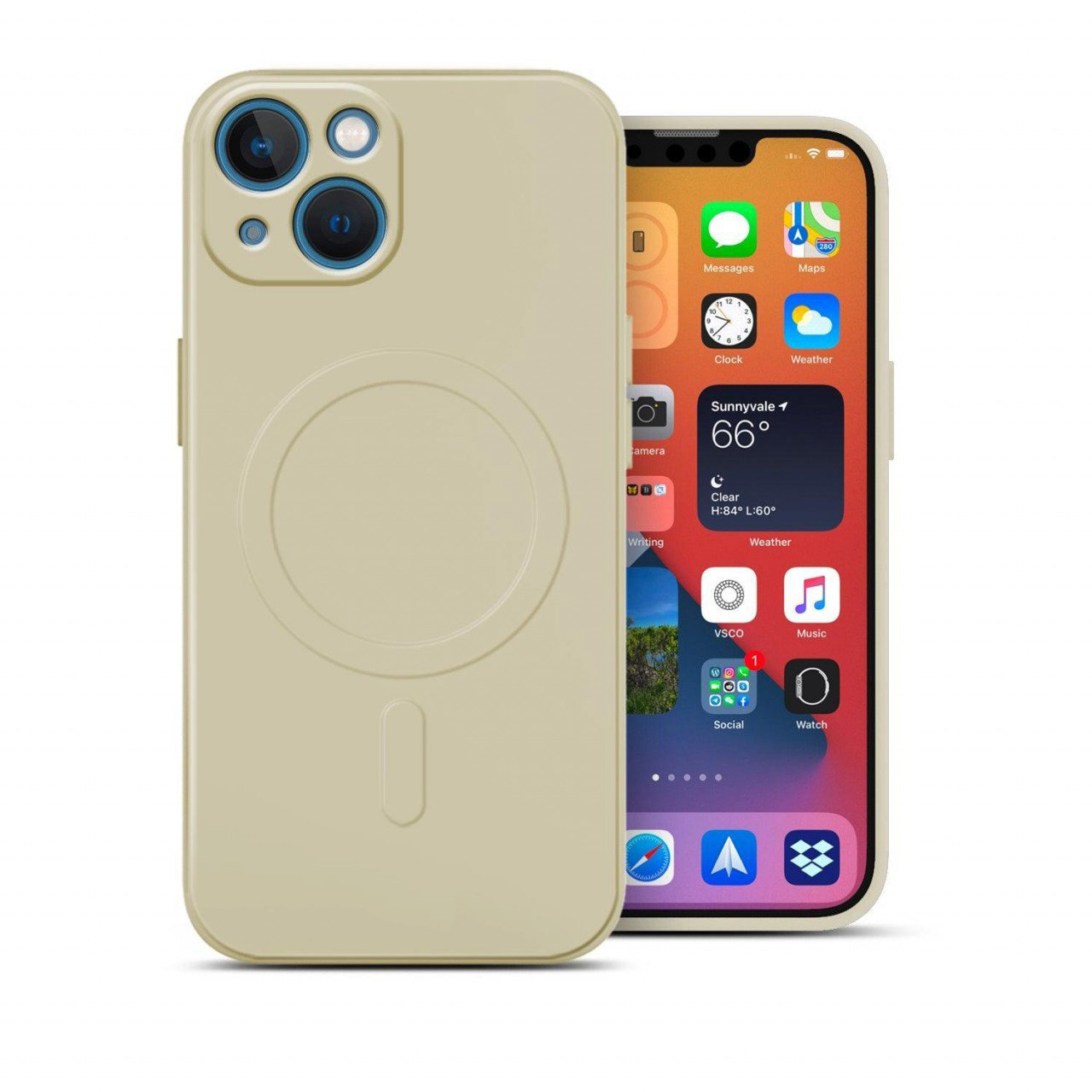 Husa pentru iPhone 13, Premium Silicon MagCover cu MagSafe, Protectie Camera, Antisoc, Calitate Premium, Crem Husa pentru iPhone 13, Premium Silicon MagCover cu MagSafe, Protectie Camera, Antisoc, Calitate Premium, Crem