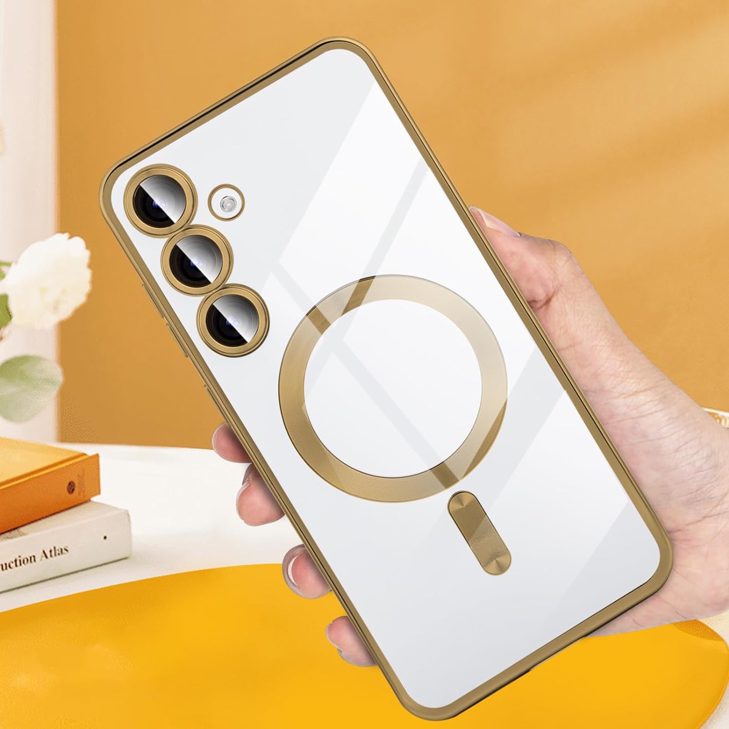 Husa pentru Samsung S23 FE DaDen® MagSafe Luxury compatibil cu protectie camera, Ultra Protectie, Transparent cu margini aurii Husa pentru Samsung S23 FE DaDen® MagSafe Luxury compatibil cu protectie camera, Ultra Protectie, Transparent cu margini aurii - imagine 5