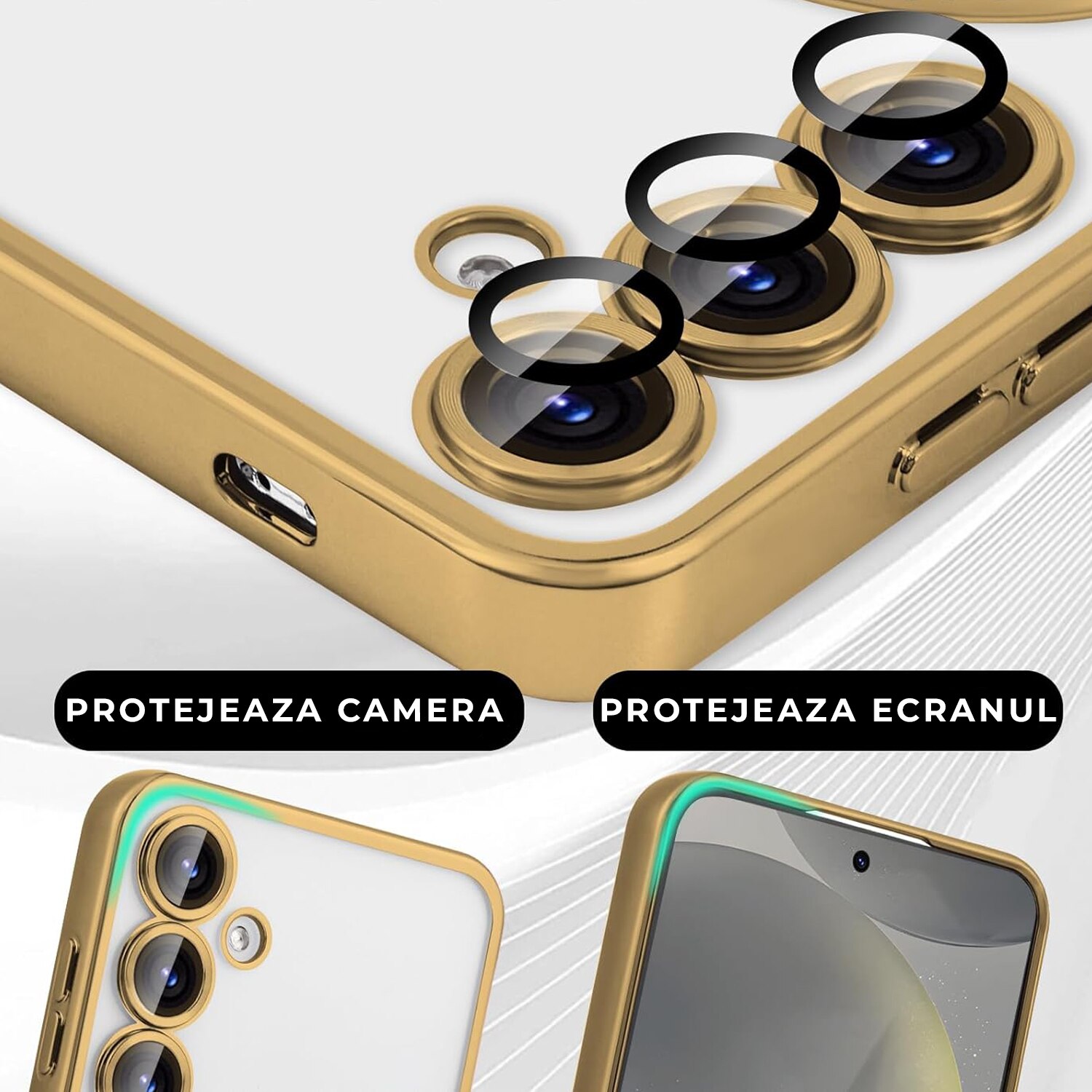 Husa pentru Samsung S23 FE DaDen® MagSafe Luxury compatibil cu protectie camera, Ultra Protectie, Transparent cu margini aurii Husa pentru Samsung S23 FE DaDen® MagSafe Luxury compatibil cu protectie camera, Ultra Protectie, Transparent cu margini aurii - imagine 4