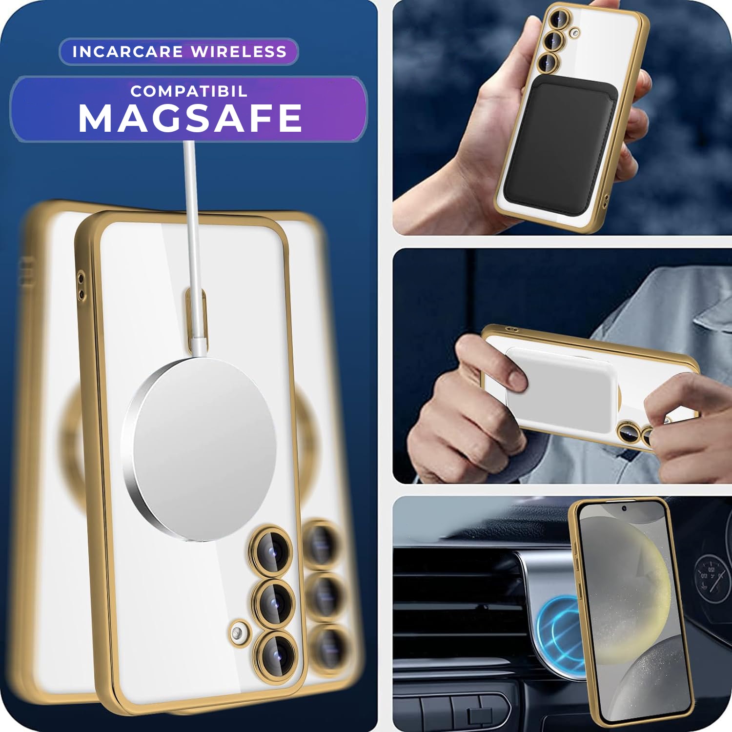 Husa pentru Samsung S23 FE DaDen® MagSafe Luxury compatibil cu protectie camera, Ultra Protectie, Transparent cu margini aurii Husa pentru Samsung S23 FE DaDen® MagSafe Luxury compatibil cu protectie camera, Ultra Protectie, Transparent cu margini aurii - imagine 3
