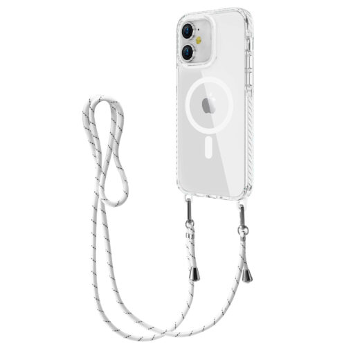 Husa pentru Apple iPhone 11, Snur detasabil, Antisoc, Protectie Superioara, Bumper interior, Magsafe, Transparenta cu Alb