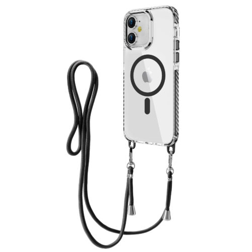 Husa pentru Apple iPhone 11, Snur detasabil, Antisoc, Protectie Superioara, Bumper interior, Magsafe, Transparenta cu Negru