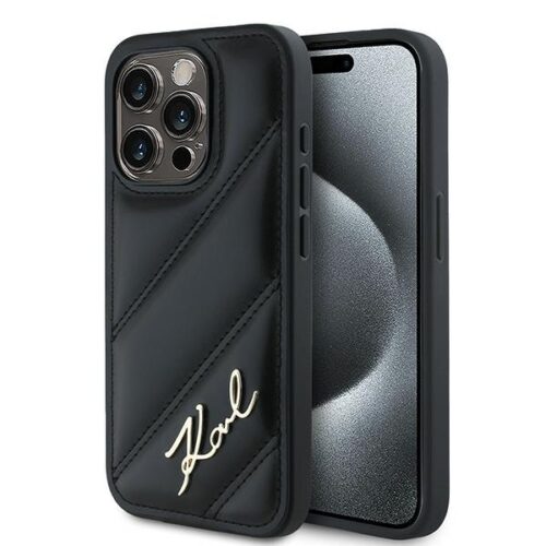 Husa pentru iPhone 13 Pro Max Karl Lagerfeld, Diagonal Quilted Script, Hardcase, Negru