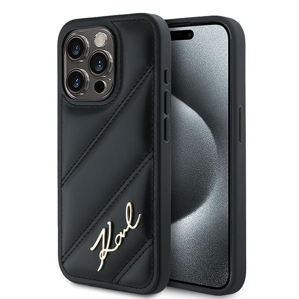 Husa pentru iPhone 13 Pro Max Karl Lagerfeld, Diagonal Quilted Script, Hardcase, Negru Husa pentru iPhone 13 Pro Max Karl Lagerfeld, Diagonal Quilted Script, Hardcase, Negru