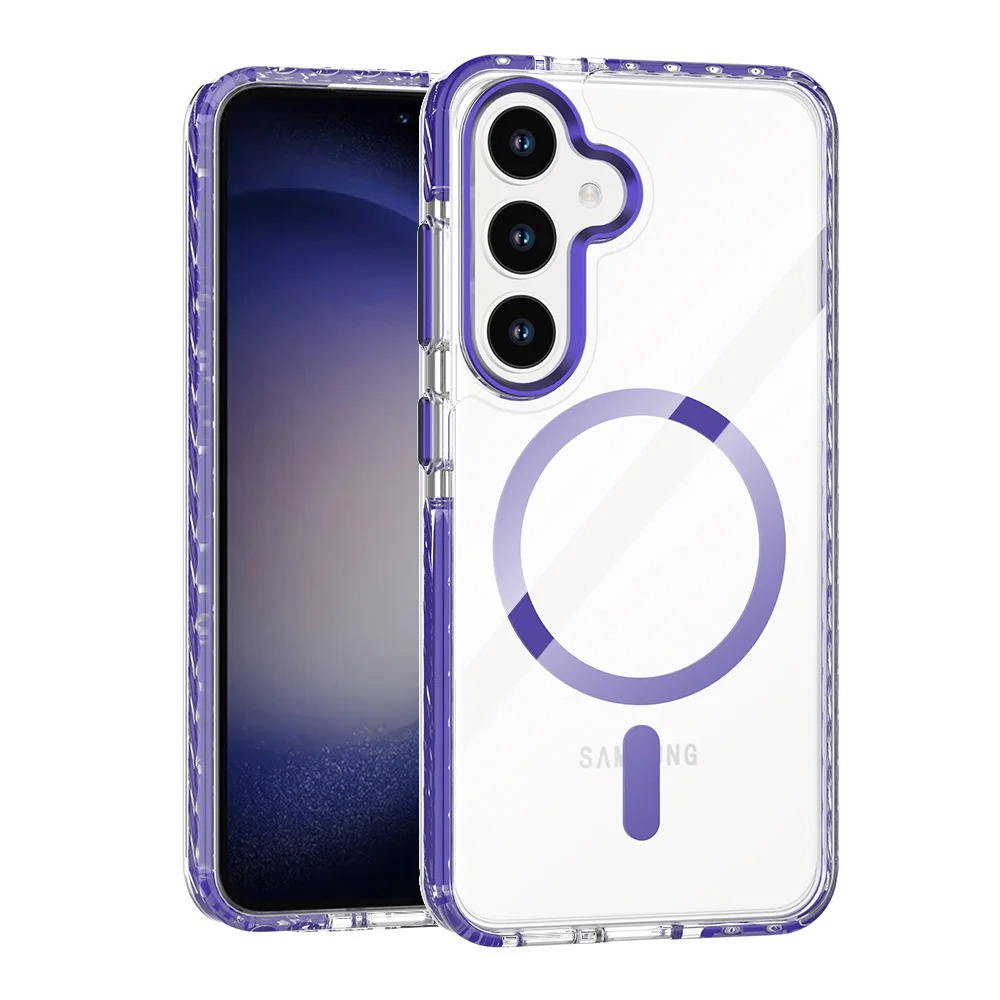 Husa pentru Samsung Galaxy S24, Snur detasabil, Antisoc, Protectie Superioara, Bumper interior, Magsafe, Transparenta cu Violet Husa pentru Samsung Galaxy S24, Snur detasabil, Antisoc, Protectie Superioara, Bumper interior, Magsafe, Transparenta cu Violet - imagine 2