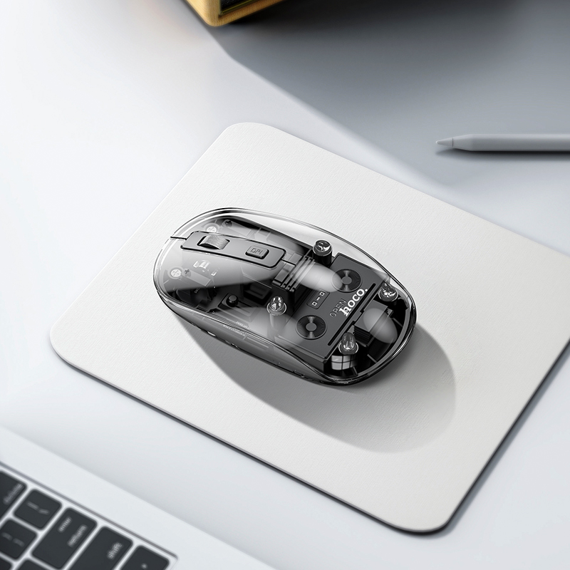 Mouse pentru PC/Laptop, Dual Mode BT / Wireless, Hoco GM29, Mov Mouse Bluetooth 5.0 Hoco GM29 Cristal 2.4G Design transparent DPI ajustabil Conectare cu USB Negru 3 1