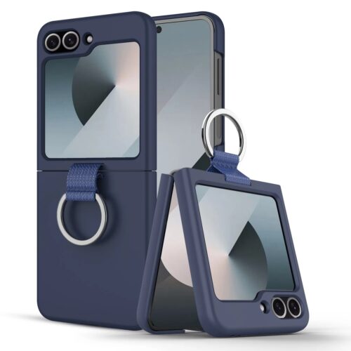 Husa pentru Samsung Galaxy Z Flip 6 DaDen cu inel, Protectie antisoc, Camera Ultra Safe, Silicon, Albastru inchis