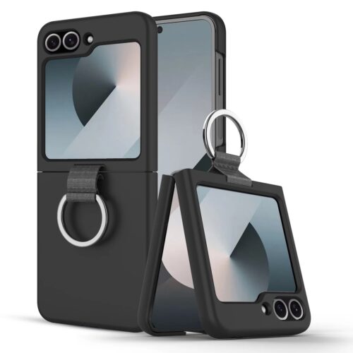 Husa pentru Samsung Galaxy Z Flip 6 DaDen cu inel, Protectie antisoc, Camera Ultra Safe, Silicon, Negru