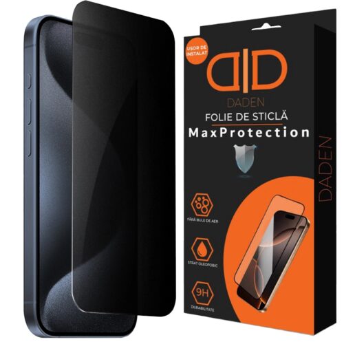 Folie Sticla Privacy pentru iPhone 17 Air Daden MaxProtection, Full Cover, Protectie Profesionala, Ultra Rezistenta, Calitate Premium, Margini negre