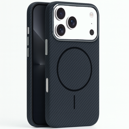 Husa pentru iPhone 17 Pro CarbonFiber, Magsafe integrat, Incarcare wireless, DaDen®, Calitate superioara, Antisoc, Fibra de carbon, Negru