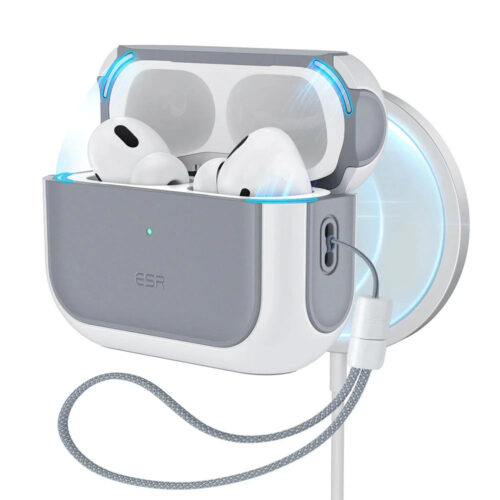 Husa pentru AirPods Pro 3 ESR, Orbit Hybrid HaloLock, TPU Premium, Compatibila MagSafe, Incarcare Wireless, Protectie Hibrida, Alb/ Gri