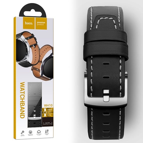 Curea pentru ceasuri Huawei, Samsung, Amazfit, Garmin Hoco WH10, pentru ceasuri cu conectori de 22 mm, Piele ecologica, Catarama metalica, Negru Curea pentru ceasuri Huawei, Samsung, Amazfit, Garmin Hoco WH10, pentru ceasuri cu conectori de 22 mm, Piele ecologica, Catarama metalica, Negru - imagine 2