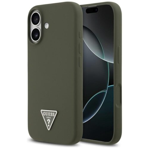 Husa pentru Apple iPhone 17, Guess, Silicone Triangle Logo MagSafe, Incarcare wireless, Interior din microfibra, Verde