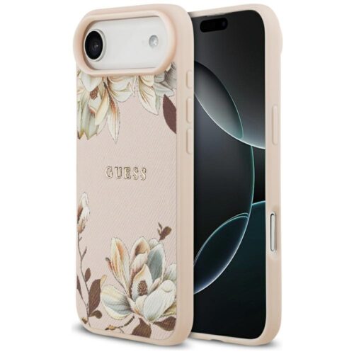 Husa pentru Apple iPhone 17 Air, Guess, Grained Flowers MagSafe, Incarcare wireless, Roz