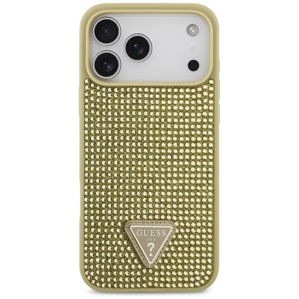 Husa pentru Apple iPhone 17 Pro Max, Guess, Rhinestone Triangle Logo, Auriu Husa pentru Apple iPhone 17 Pro Max, Guess, Rhinestone Triangle Logo, Auriu - imagine 2