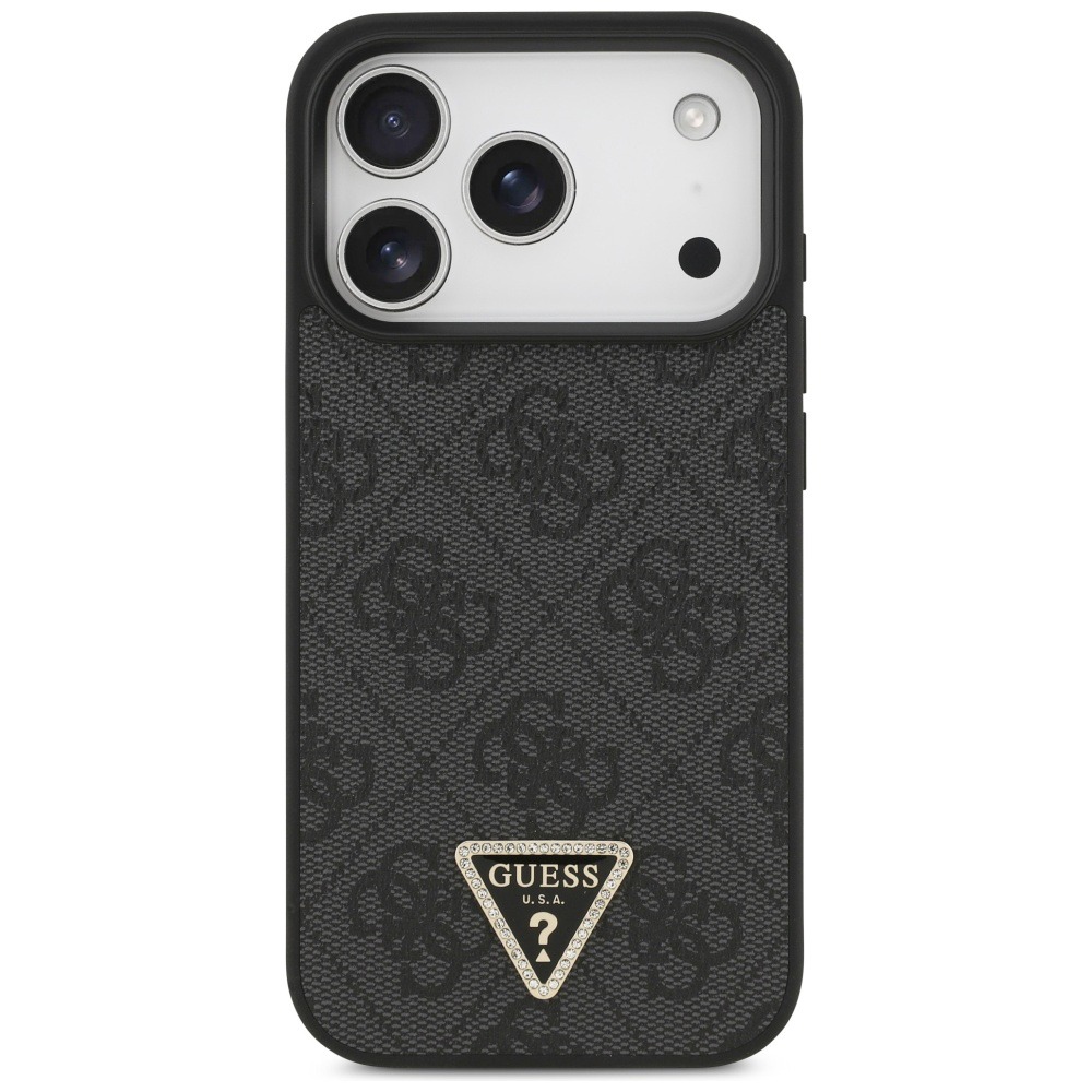 Husa pentru Apple iPhone 17 Pro Max, Guess, Leather 4G Triangle Strass MagSafe, Incarcare wireless, Negru Husa pentru Apple iPhone 17 Pro Max, Guess, Leather 4G Triangle Strass MagSafe, Incarcare wireless, Negru - imagine 2