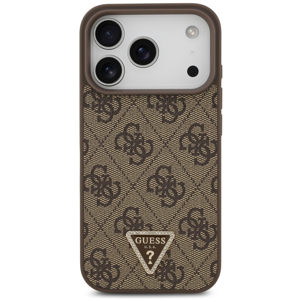 Husa pentru Apple iPhone 17 Pro Max, Guess, Leather 4G Triangle Strass MagSafe, Incarcare wireless, Maro Husa pentru Apple iPhone 17 Pro Max, Guess, Leather 4G Triangle Strass MagSafe, Incarcare wireless, Maro - imagine 2