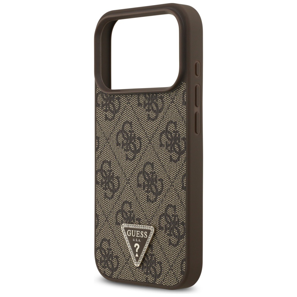 Husa pentru Apple iPhone 17 Pro Max, Guess, Leather 4G Triangle Strass MagSafe, Incarcare wireless, Maro Husa pentru Apple iPhone 17 Pro Max, Guess, Leather 4G Triangle Strass MagSafe, Incarcare wireless, Maro - imagine 5