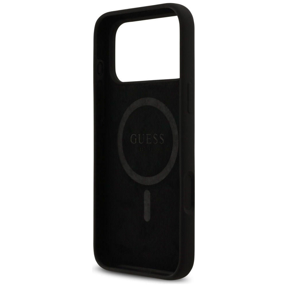 Husa pentru Apple iPhone 17 Pro Max, Guess, Silicone Logo Strass 4G MagSafe, Incarcare wireless, Negru Husa pentru Apple iPhone 17 Pro Max, Guess, Silicone Logo Strass 4G MagSafe, Incarcare wireless, Negru - imagine 5