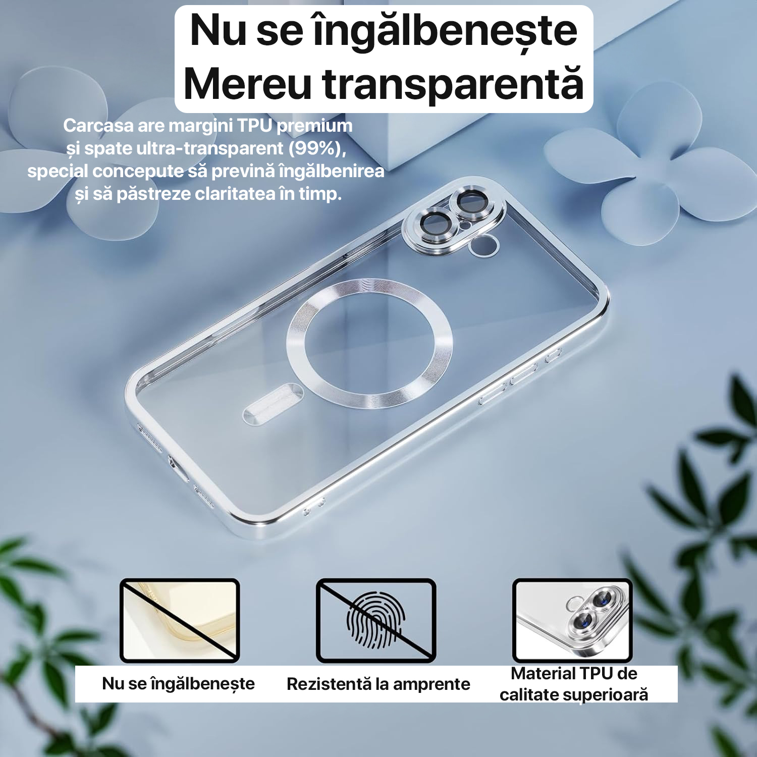 Husa pentru iPhone 17 DaDen® MagSafe Luxury, Antisoc, Protectie Camera, Margini Metalizate, Transparenta cu Margini Argintii Husa pentru iPhone 17 DaDen® MagSafe Luxury, Antisoc, Protectie Camera, Margini Metalizate, Transparenta cu Margini Argintii - imagine 2