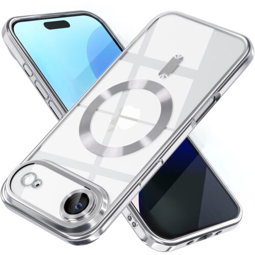 Husa pentru iPhone 17 Air DaDen® MagSafe Luxury, Antisoc, Protectie Camera, Margini Metalizate, Transparenta cu Margini Argintii