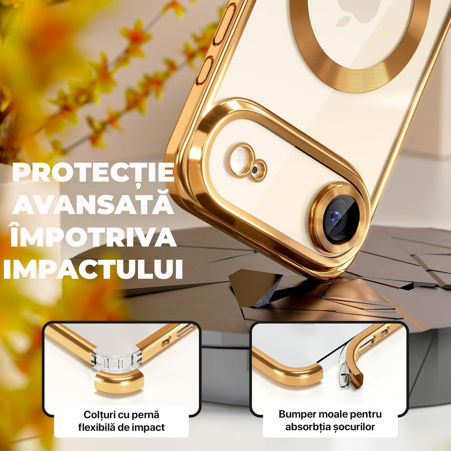 Husa pentru iPhone 17 Air DaDen® MagSafe Luxury, Antisoc, Protectie Camera, Margini Metalizate, Transparenta cu Margini Aurii Husa pentru iPhone 17 Air DaDen® MagSafe Luxury, Antisoc, Protectie Camera, Margini Metalizate, Transparenta cu Margini Aurii - imagine 3