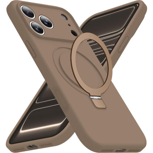 Husa pentru iPhone 17 Pro Max DaDen® Silicon MagSafe Ring, Inel de Prindere, Incarcare Wireless, Protectie Camera, Antisoc, Protectie Action Button, Maro