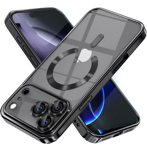 Husa pentru iPhone 17 Pro Max DaDen® MagSafe Luxury, Antisoc, Protectie Camera, Margini Metalizate, Transparenta cu Margini Negre
