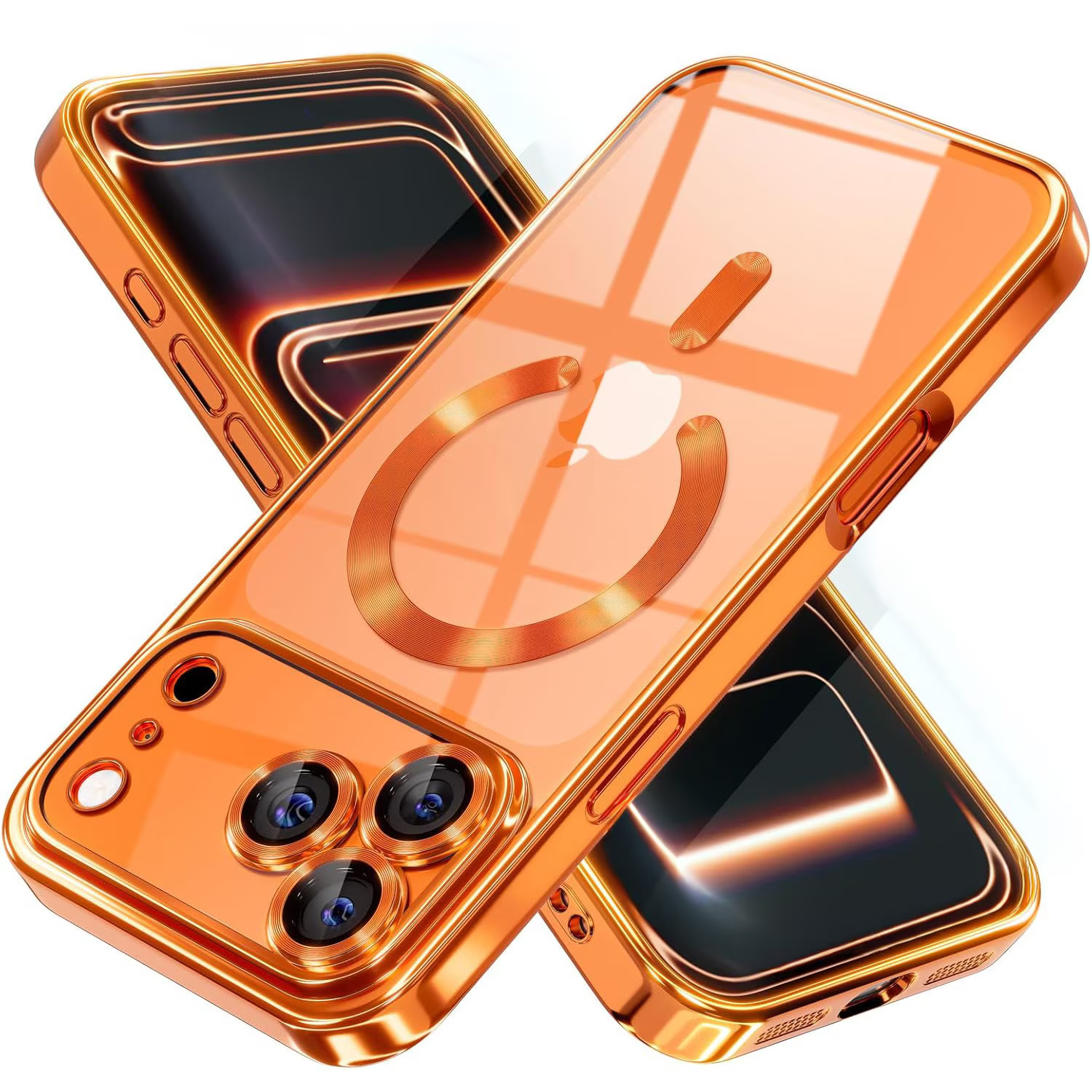 Husa pentru iPhone 17 Pro Max DaDen® MagSafe Luxury, Antisoc, Protectie Camera, Margini Metalizate, Transparenta cu Margini Portocalii Husa pentru iPhone 17 Pro Max DaDen® MagSafe Luxury, Antisoc, Protectie Camera, Margini Metalizate, Transparenta cu Margini Portocalii