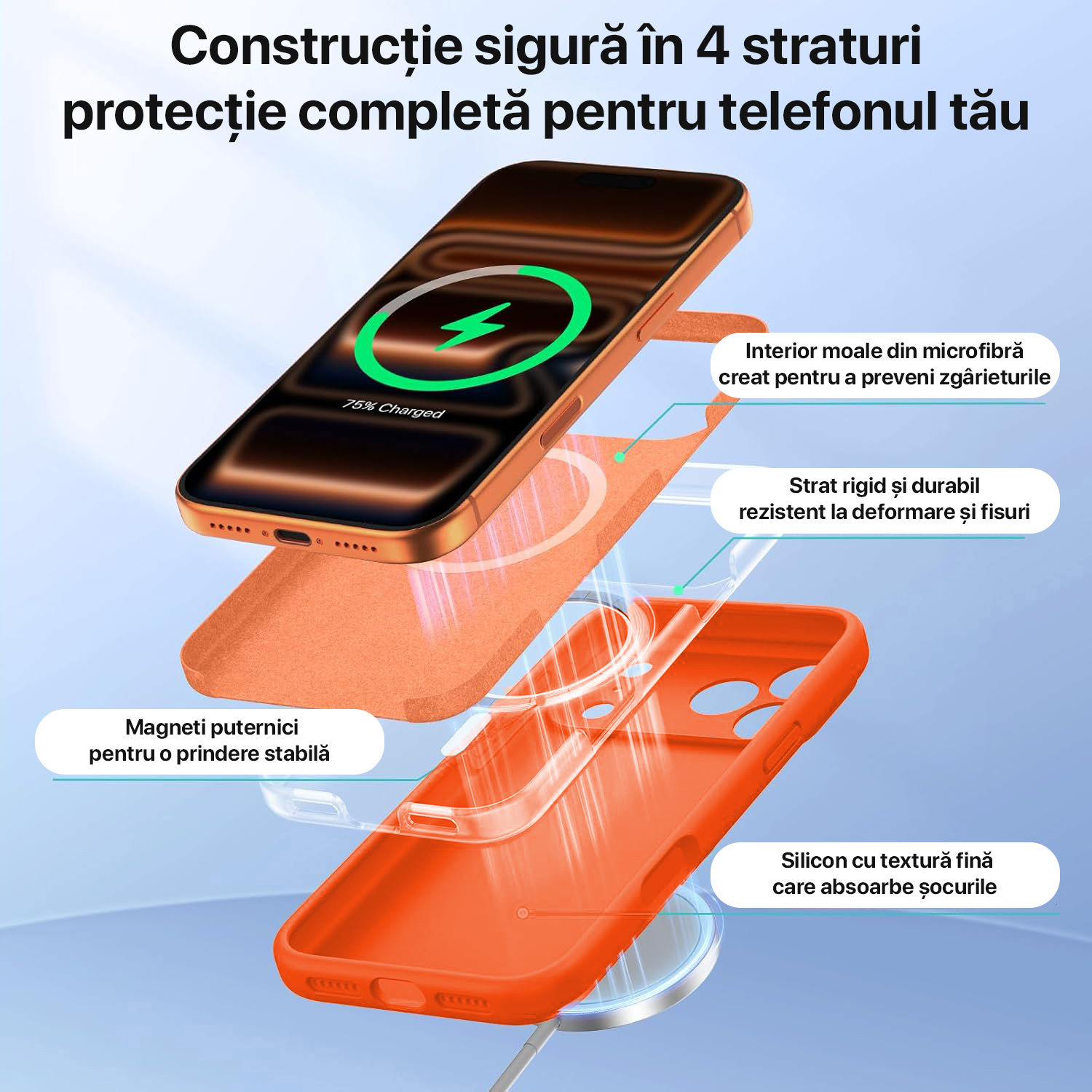 Husa pentru iPhone 17 Pro DaDen® Silicon MagSafe, Incarcare Wireless, Protectie Camera, Antisoc, Protectie Action Button, Portocaliu Husa pentru iPhone 17 Pro DaDen® Silicon MagSafe, Incarcare Wireless, Protectie Camera, Antisoc, Protectie Action Button, Portocaliu - imagine 5