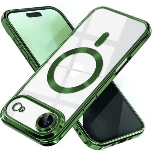 Husa pentru iPhone 17 Air DaDen® MagSafe Luxury, Antisoc, Protectie Camera, Margini Metalizate, Transparenta cu Margini Verzi