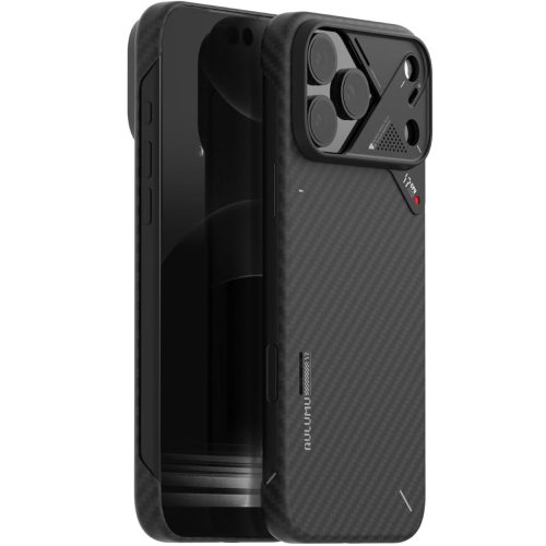 Husa pentru iPhone 17 Pro Max din fibra de aramida, Aulumu A17, Ultra slim, compatibila MagSafe, Racire activa CoolHyper, Cadru camera din Aluminiu, Design rezistent la socuri, Disipare caldura, Protectie premium, Negru