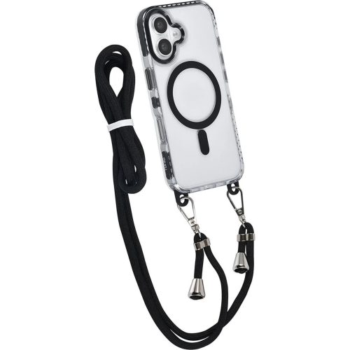 Husa pentru Apple iPhone 17 DaDen®, Snur detasabil, Antisoc, Protectie Superioara, Bumper interior, Magsafe, Transparenta cu Negru