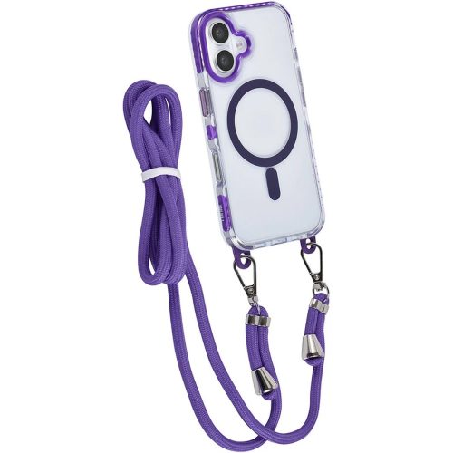 Husa pentru Apple iPhone 17 DaDen®, Snur detasabil, Antisoc, Protectie Superioara, Bumper interior, Magsafe, Transparenta cu Mov