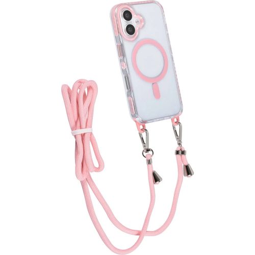 Husa pentru Apple iPhone 17 DaDen®, Snur detasabil, Antisoc, Protectie Superioara, Bumper interior, Magsafe, Transparenta cu Roz