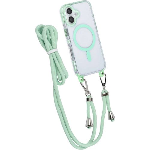 Husa pentru Apple iPhone 17 DaDen®, Snur detasabil, Antisoc, Protectie Superioara, Bumper interior, Magsafe, Transparenta cu Verde