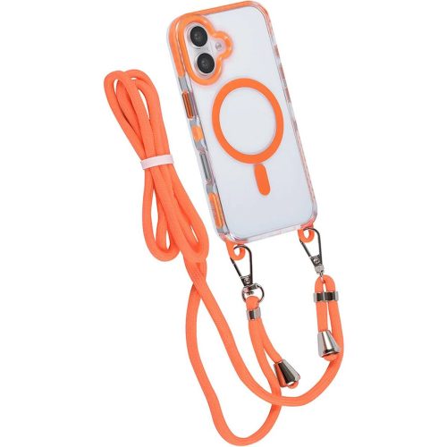 Husa pentru Apple iPhone 17 DaDen®, Snur detasabil, Antisoc, Protectie Superioara, Bumper interior, Magsafe, Transparenta cu Portocaliu