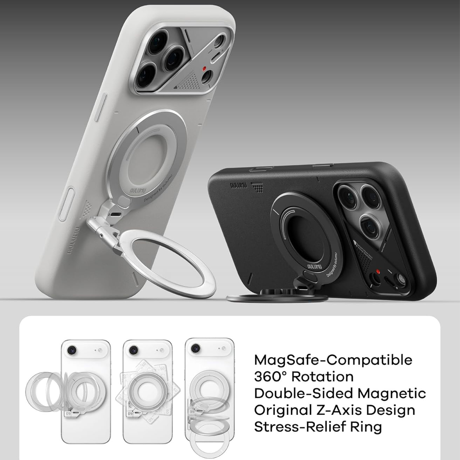 Stand MagSafe Aulumu G09 Infinite 360°, Corp din aluminiu, Rotire 360° pe mai multe axe, Prindere magnetica puternica, Inel ergonomic pentru sustinere, Suport pentru birou, Alb Stand MagSafe Aulumu G09 Infinite 360°, Corp din aluminiu, Rotire 360° pe mai multe axe, Prindere magnetica puternica, Inel ergonomic pentru sustinere, Suport pentru birou, Alb - imagine 4