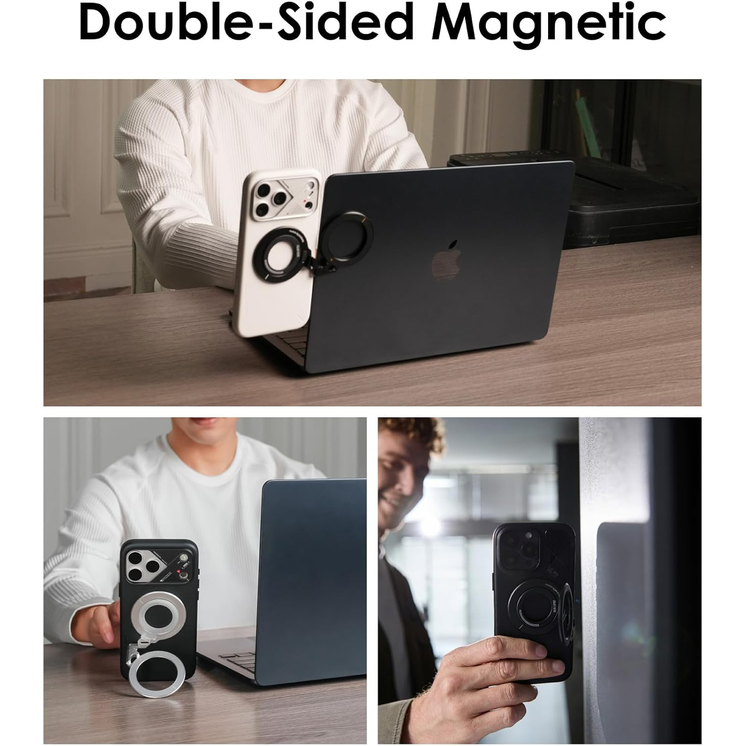 Stand MagSafe Aulumu G09 Infinite 360°, Corp din aluminiu, Rotire 360° pe mai multe axe, Prindere magnetica puternica, Inel ergonomic pentru sustinere, Suport pentru birou, Alb Stand MagSafe Aulumu G09 Infinite 360°, Corp din aluminiu, Rotire 360° pe mai multe axe, Prindere magnetica puternica, Inel ergonomic pentru sustinere, Suport pentru birou, Alb - imagine 5