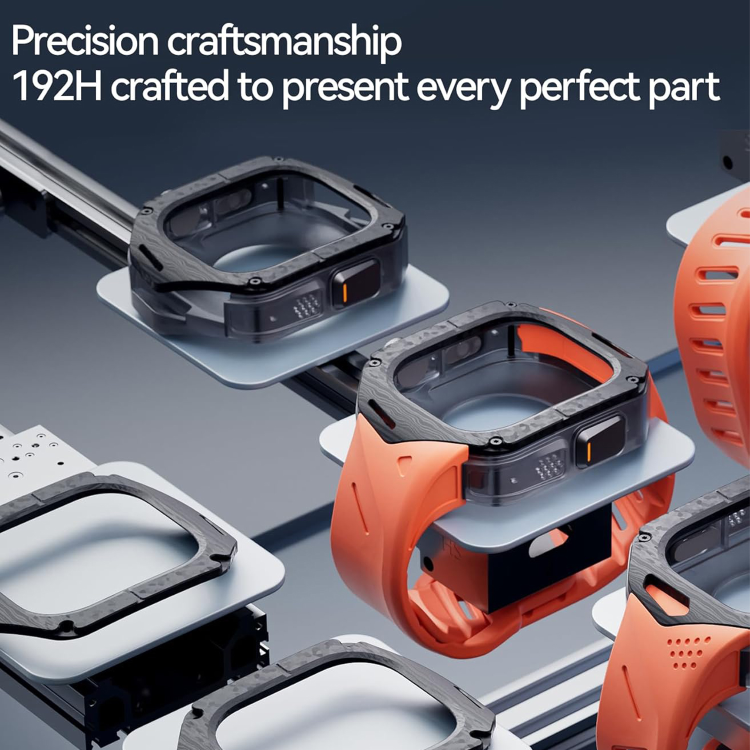Set Husa si Curea pentru Apple Watch Ultra 1/2/3, Aulumu A01, din Fibra de carbon si cauciuc, Rezistenta la socuri, Butoane metalice tactile, Protectie 360°, Banda FKM elastica si durabila, Rezistenta la apa si transpiratie, Design premium, Portocaliu Set Husa si Curea pentru Apple Watch Ultra 1/2/3, Aulumu A01, din Fibra de carbon si cauciuc, Rezistenta la socuri, Butoane metalice tactile, Protectie 360°, Banda FKM elastica si durabila, Rezistenta la apa si transpiratie, Design premium, Portocaliu - imagine 3