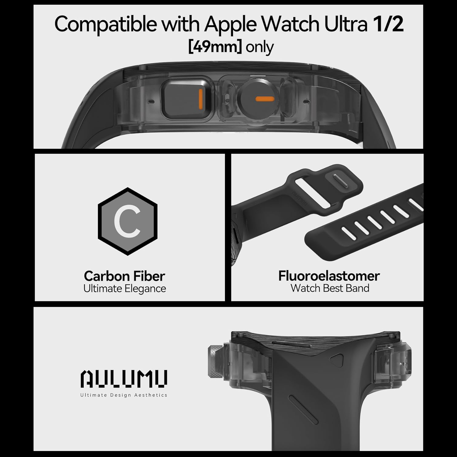 Set Husa si Curea pentru Apple Watch Ultra 1/2/3, Aulumu A01, din Fibra de carbon si cauciuc, Rezistenta la socuri, Butoane metalice tactile, Protectie 360°, Banda FKM elastica si durabila, Rezistenta la apa si transpiratie, Design premium, Portocaliu Set Husa si Curea pentru Apple Watch Ultra 1/2/3, Aulumu A01, din Fibra de carbon si cauciuc, Rezistenta la socuri, Butoane metalice tactile, Protectie 360°, Banda FKM elastica si durabila, Rezistenta la apa si transpiratie, Design premium, Portocaliu - imagine 4